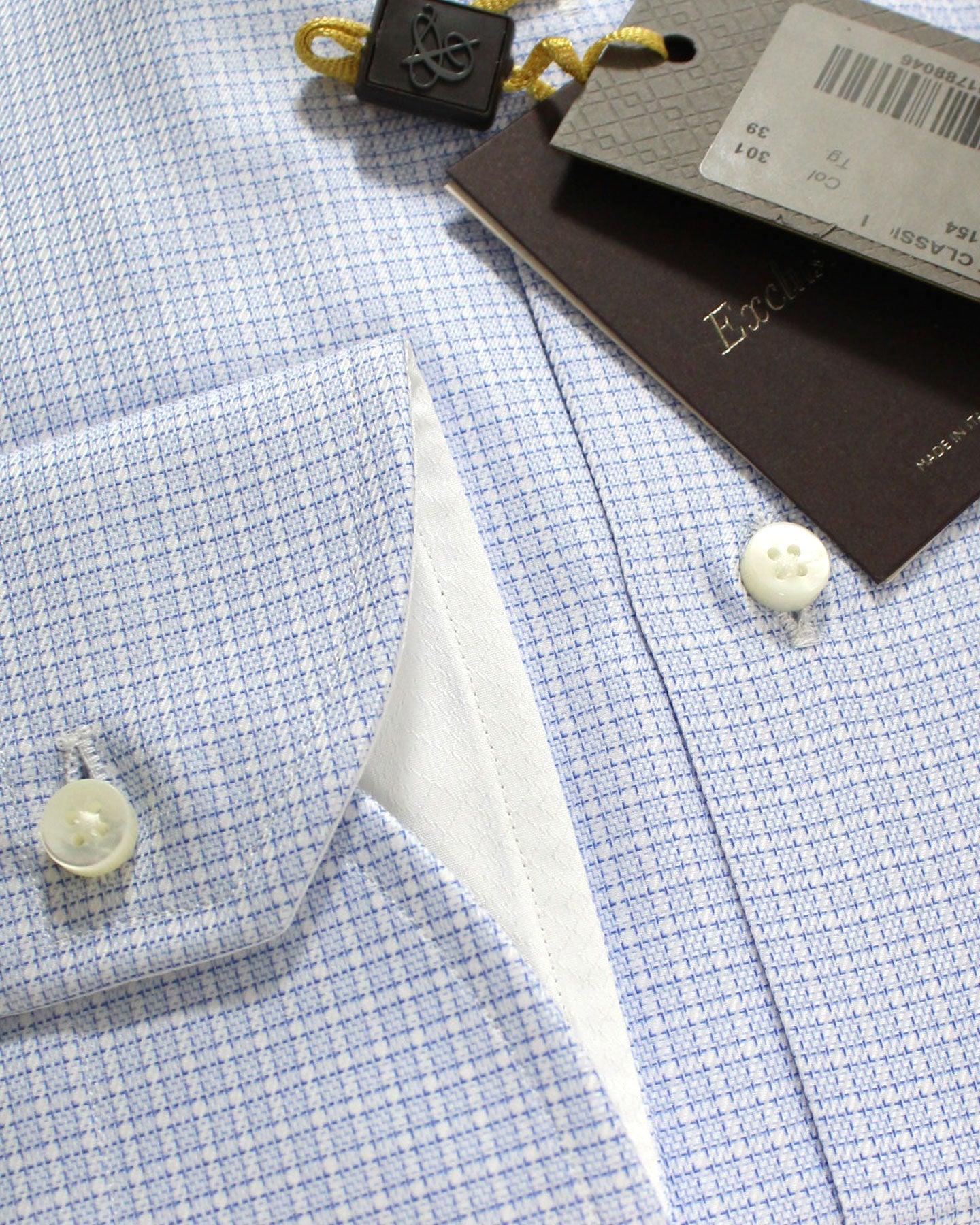 Canali Dress Shirt White Blue Navy Pattern Exclusive Collection