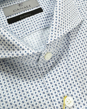 Canali Dress Shirt White Blue Graph Check Exclusive Collection