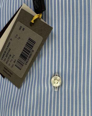 Canali Dress Shirt Blue White Stripes 40 - 15 3/4 Exclusive Collection