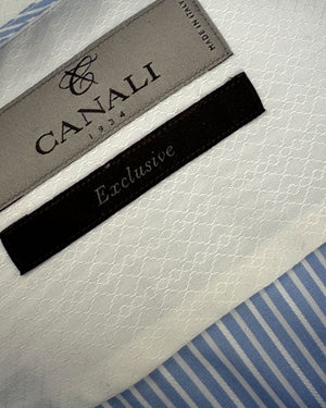 Canali Dress Shirt Blue White Stripes 40 - 15 3/4 Exclusive Collection