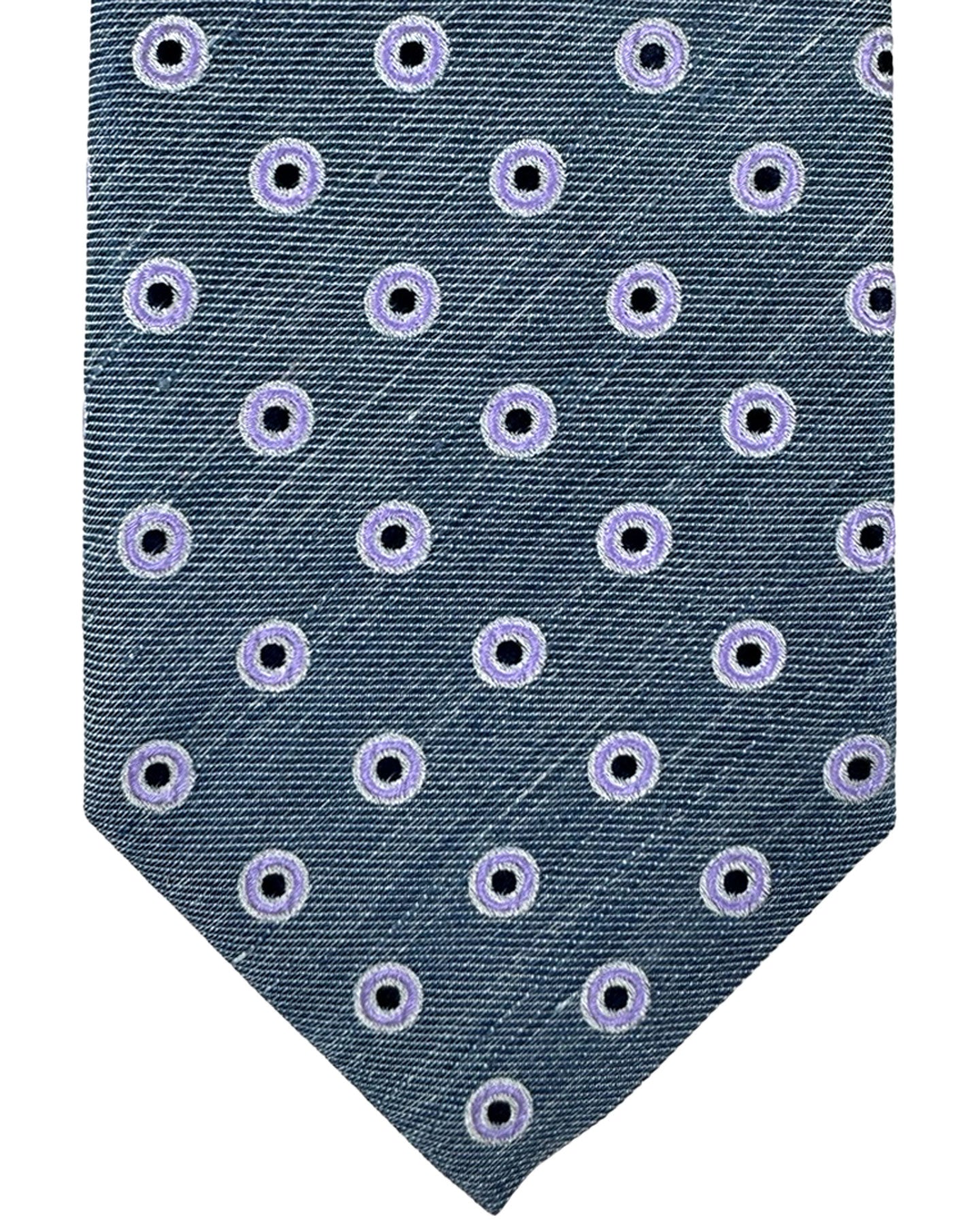 Canali Silk Tie Dark Blue Lilac Circles Pattern