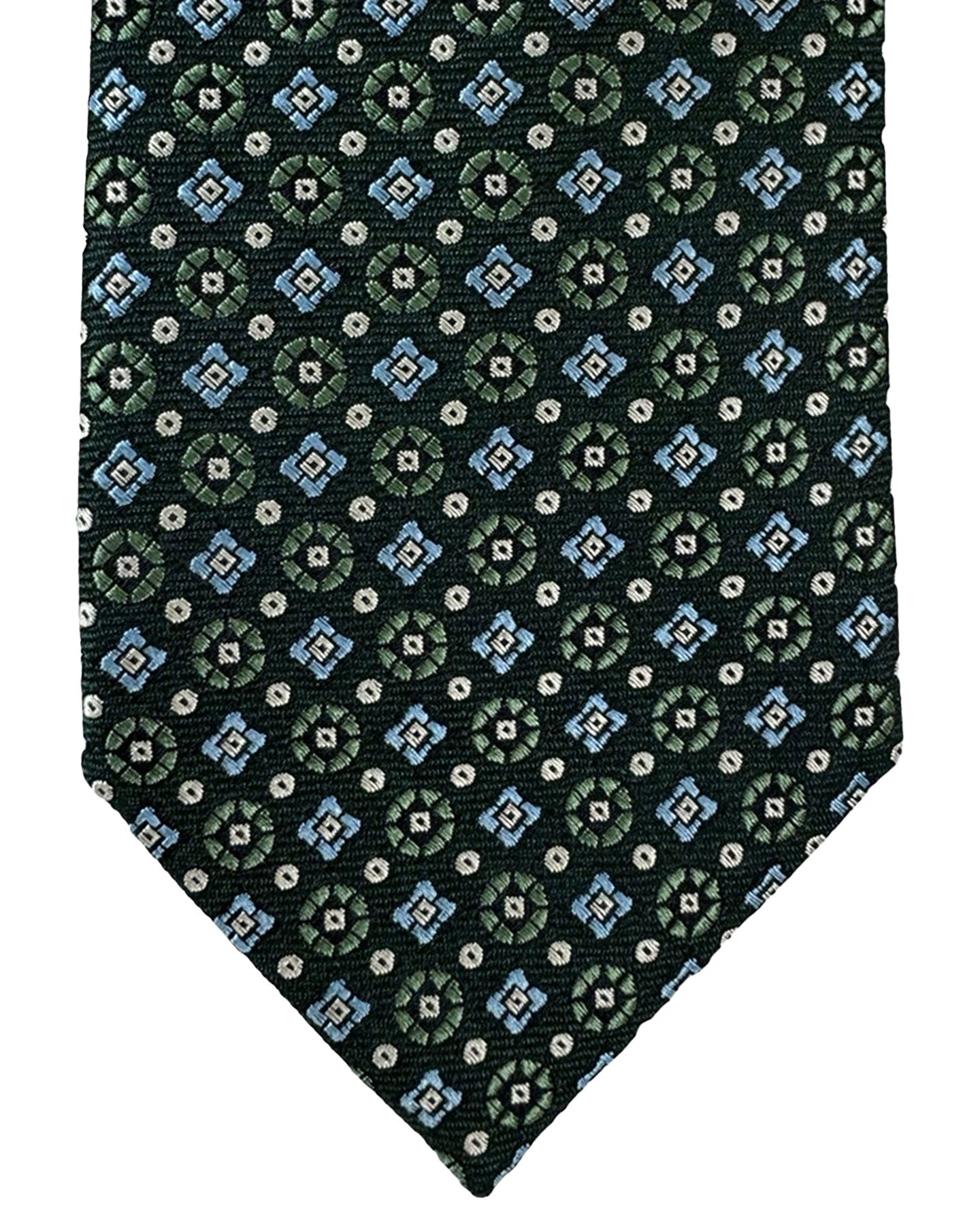 Canali Silk Tie Green Sky Blue Geometric Pattern