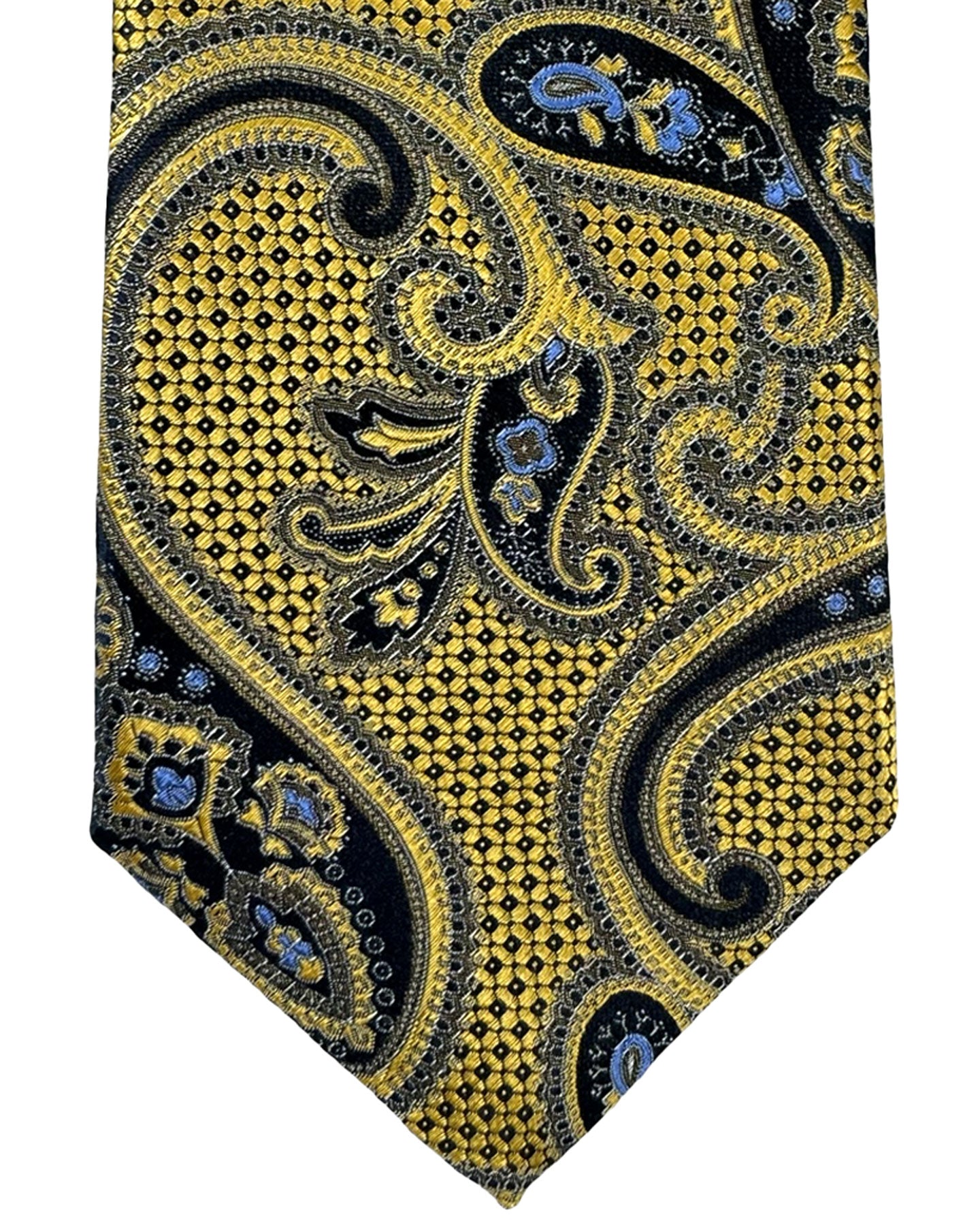 Canali Silk Tie Mustard Dark Blue Paisley Pattern