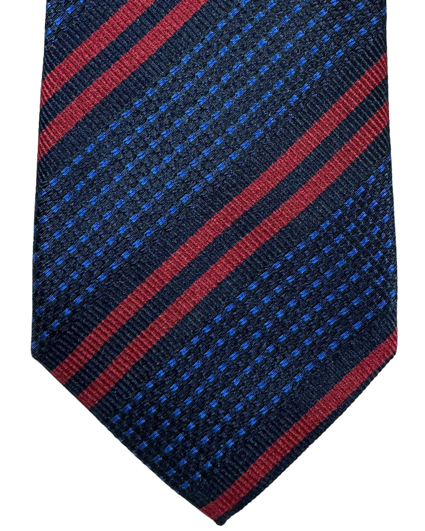 Canali Silk Tie Navy Royal Blue Maroon Stripes Pattern