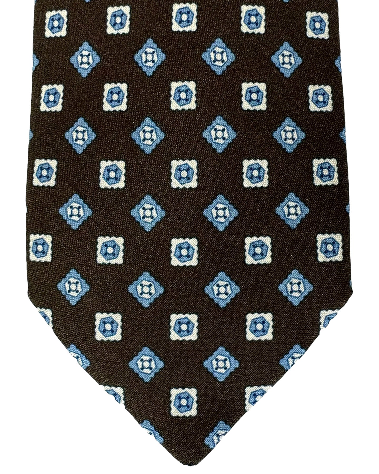 Canali Silk Tie Dark Brown Blue Geometric Pattern - Classic Italian