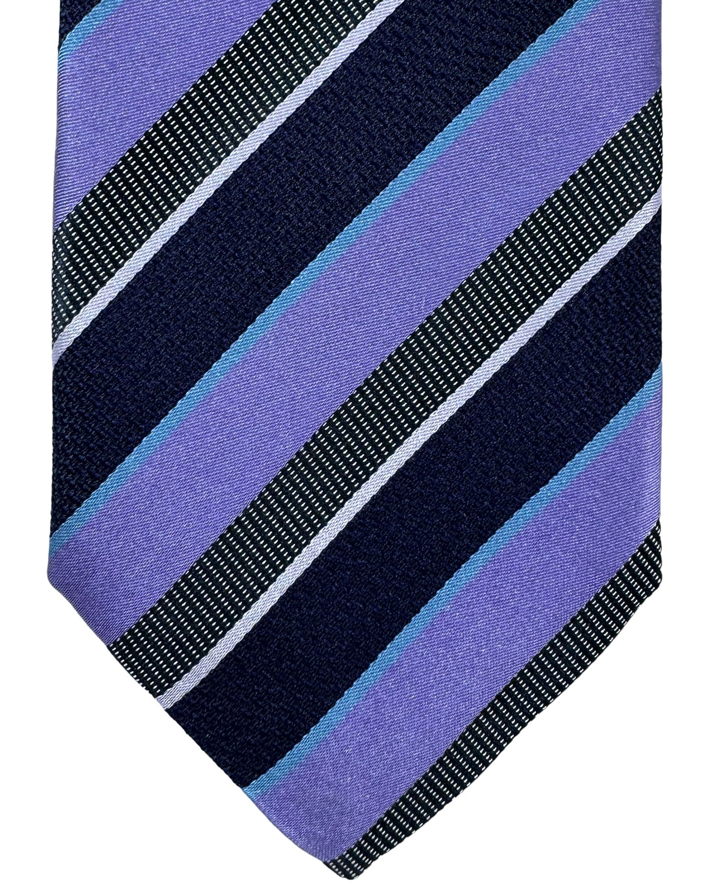 Canali Silk Tie Purple Dark Blue Stripes Pattern - Classic Italian