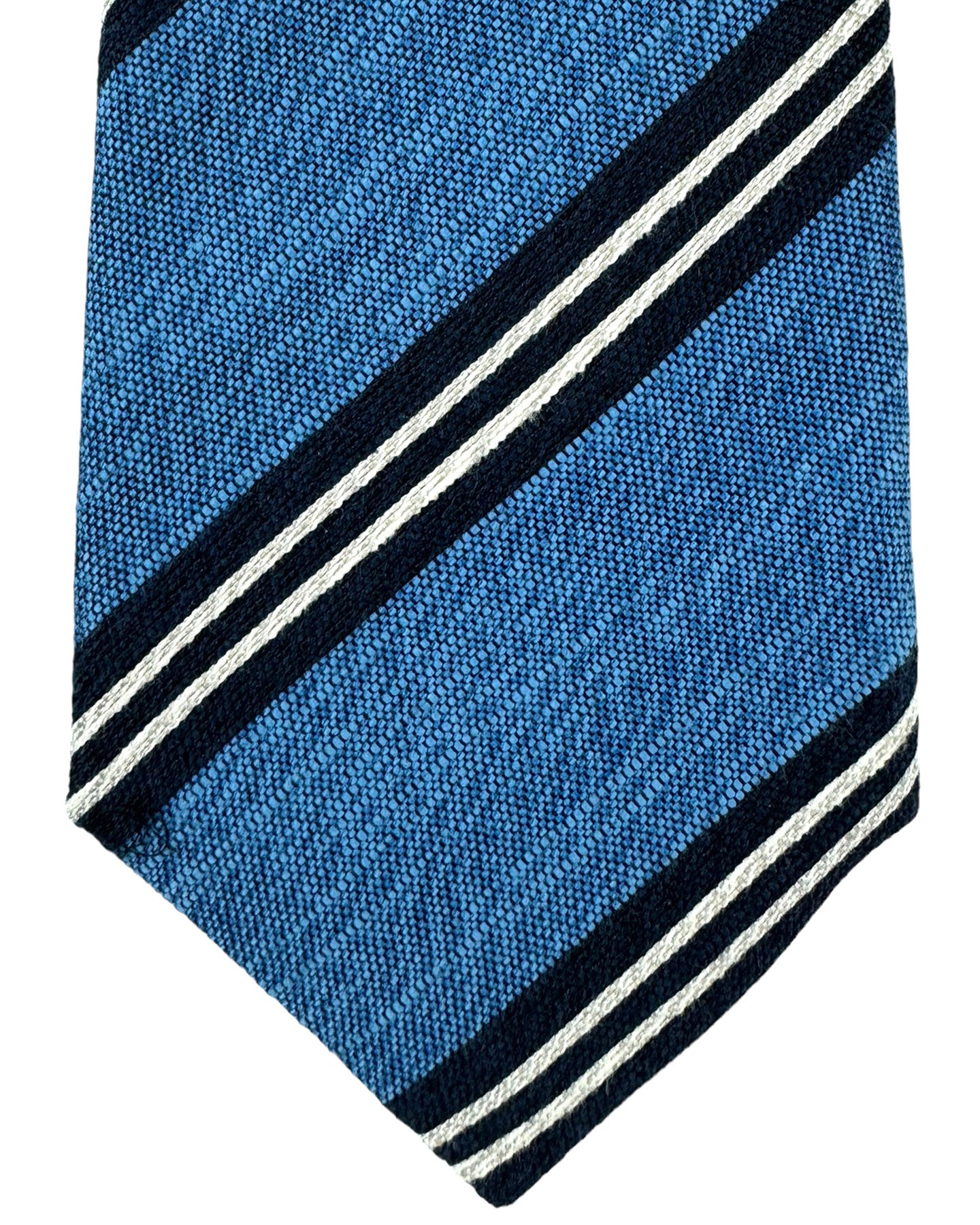 Canali Silk Tie Blue Dark Blue Stripes Pattern - Classic Italian