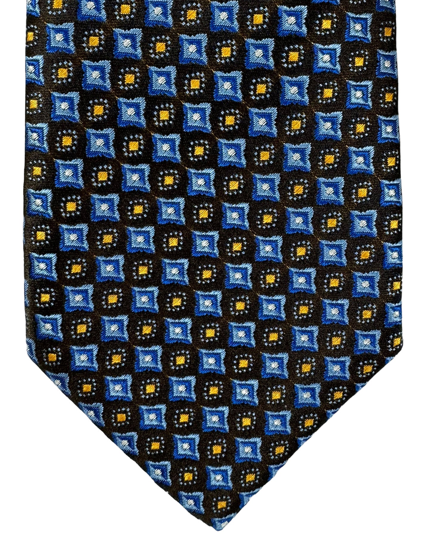 Canali Silk Tie Black Royal Blue Orange Geometric Pattern