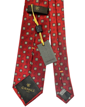 New Design Canali Silk Tie Dark Red Geometric
