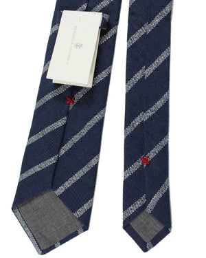 Brunello Cucinelli Linen Tie Navy Gray Blazer Stripes Repp