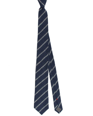 Brunello Cucinelli Linen Tie Navy Gray Blazer Stripes Repp