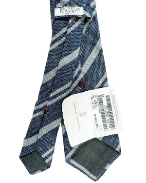 Brunello Cucinelli Tie Dark Blue Gray Stripes Design
