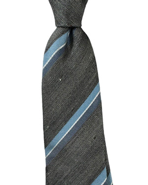 Brunello Cucinelli Tie Gray Blue Stripes - Linen Silk