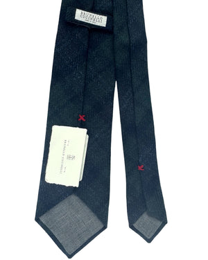 Cucinelli Tie Dark Navy Green Plaid - Wool Silk Cashmere