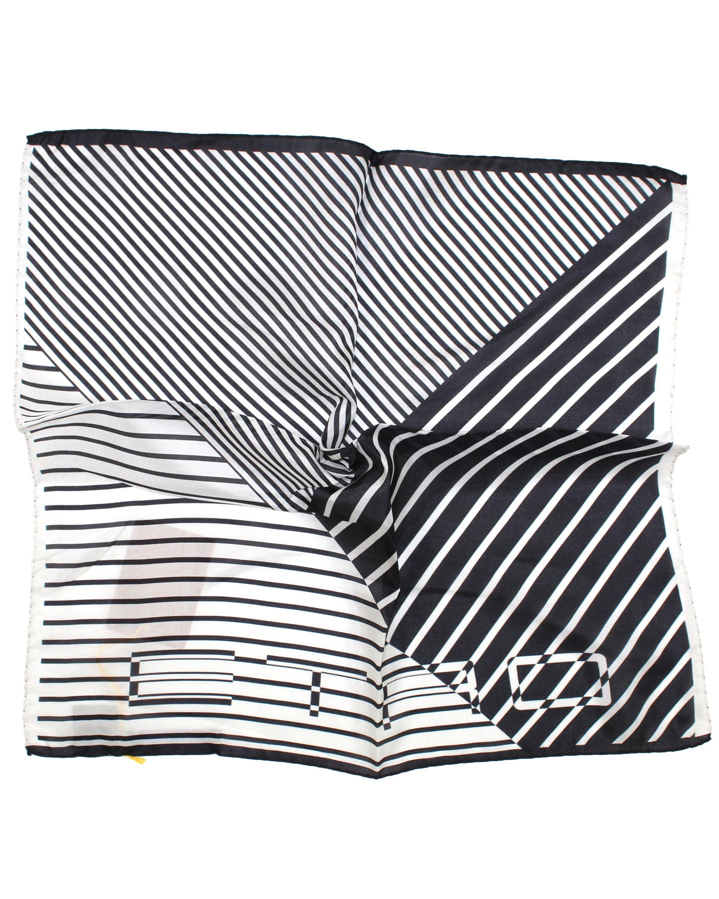 Etro Silk Pocket Square White Black Stripes