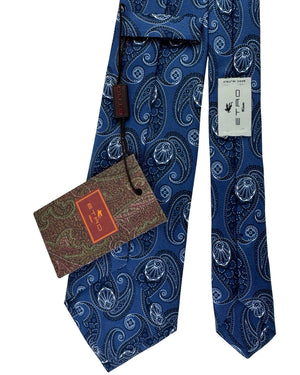 Etro Silk Tie Navy White Paisley Outline Pattern