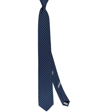 Salvatore Ferragamo Tie Midnight Blue Tiger & Gancini Pattern - New Collection