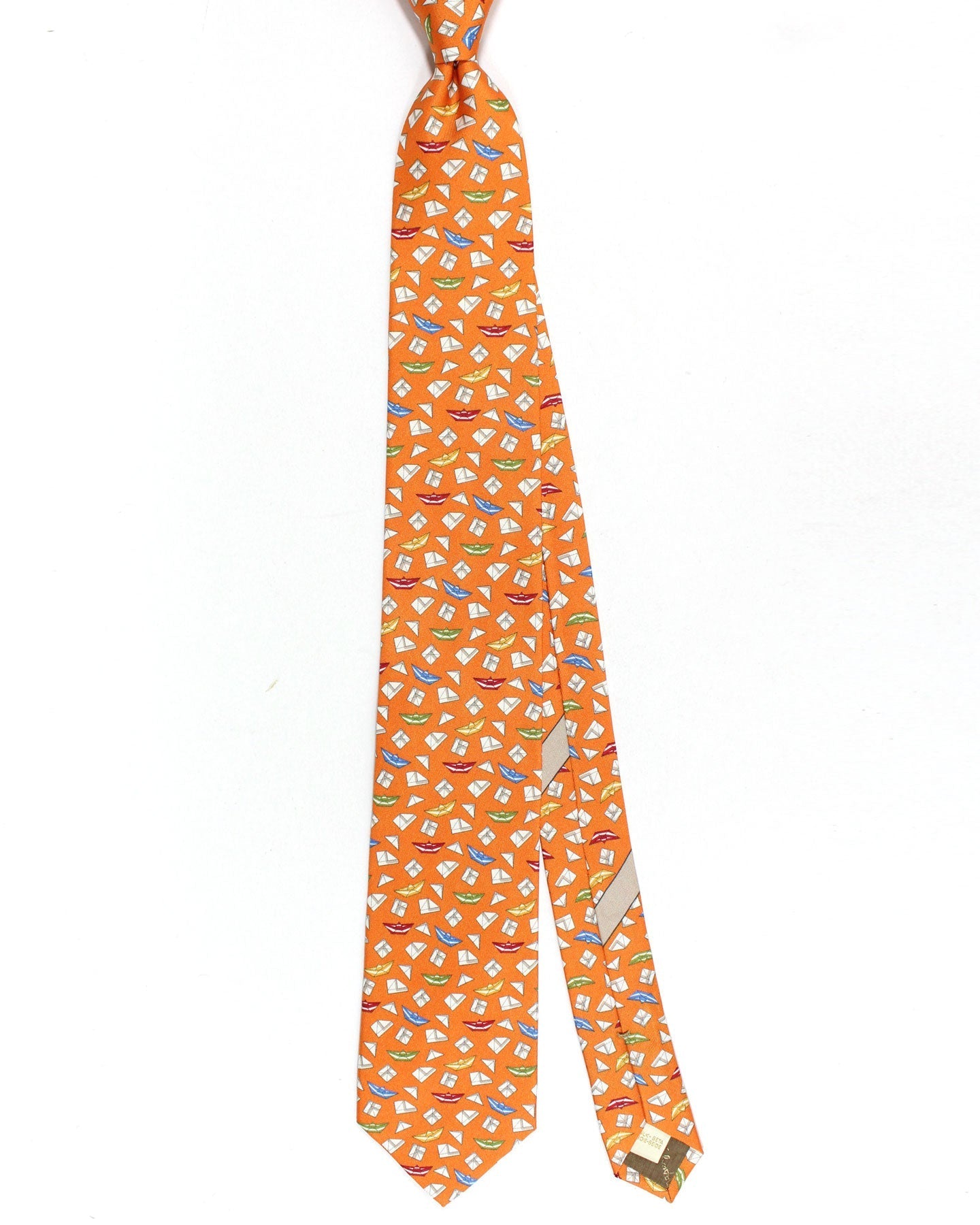 Salvatore Ferragamo Silk Tie Orange Origami Novelty Design