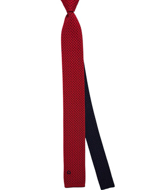 Salvatore Ferragamo Tie Navy Bordeaux Knitted Square End Tie - 2 Sided