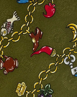 Fornasetti Tie Forest Green Charm Chain Novelty Print - Wide Necktie
