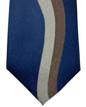 Gene Meyer Tie Dark Blue Brown Swirl Design - Hand Made in Italy