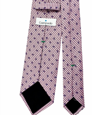 Giampaolo Silk Tie White-Silver Magenta Navy Houndstooth Mini Paisley
