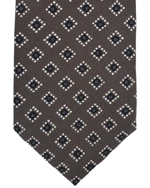 Isaia Sevenfold Tie Brown Diamond Dot Pattern