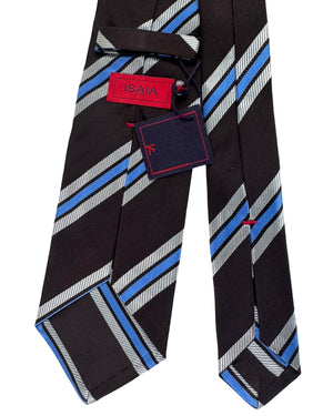 Isaia Silk Tie Dark Brown Stripe with Blue Accent