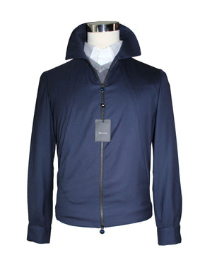 KNT Kiton Wool Coat Dark Navy 14 Micron