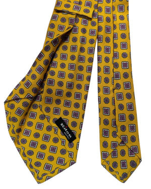Kiton Tie Yellow Pink Mosaic Medallion- Sevenfold Necktie