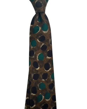 Kiton Tie Brown With Green Black Dots - Sevenfold Necktie