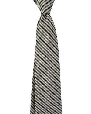 Kiton Tie Silver Black Stripes - Sevenfold Necktie