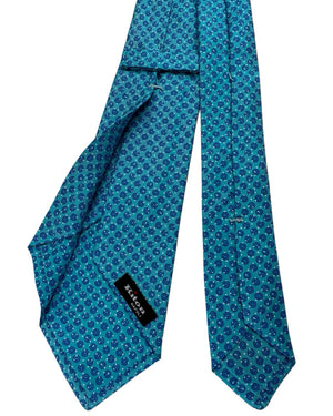 Kiton Sevenfold Tie Royal Blue Sky Medallion Dot