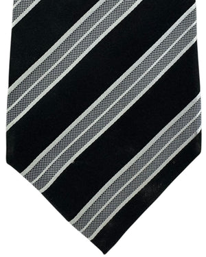 Kiton Sevenfold Tie Black Silver Stripes