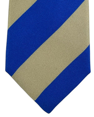 Kiton Sevenfold Tie Royal Blue Beige Bold Stripes