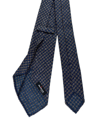 Kiton Sevenfold Tie Midnight Blue With Grey Circular Dots