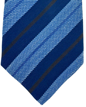 Kiton Sevenfold Tie Navy Blue Stripes