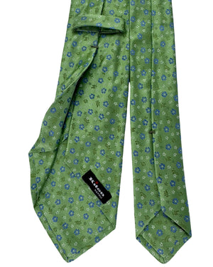 Kiton Sevenfold Tie Light Green Floral Micro Pattern