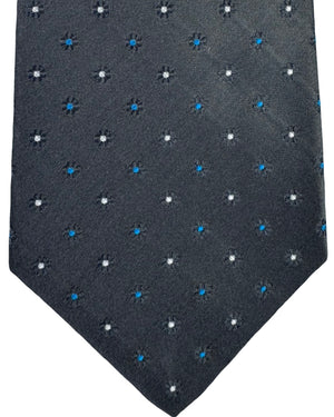 Kiton Sevenfold Tie Charcoal Gray Blue Silver Mini Dots
