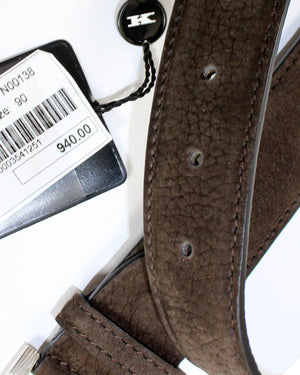 Kiton Belt Dark Brown Suede Leather Men Belt 90/ 36 Resizable SALE