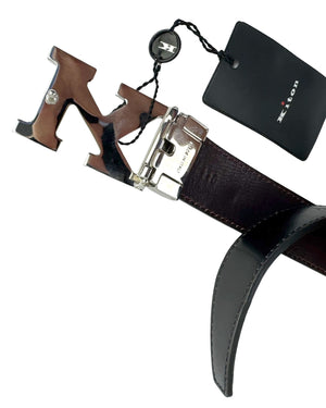 Kiton Leather Belt Black K Logo - Adjustable Length
