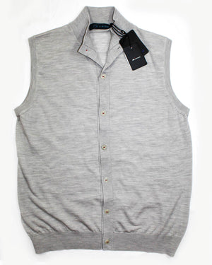 Kiton Sleeveless Wool Cardigan Gray Button Front