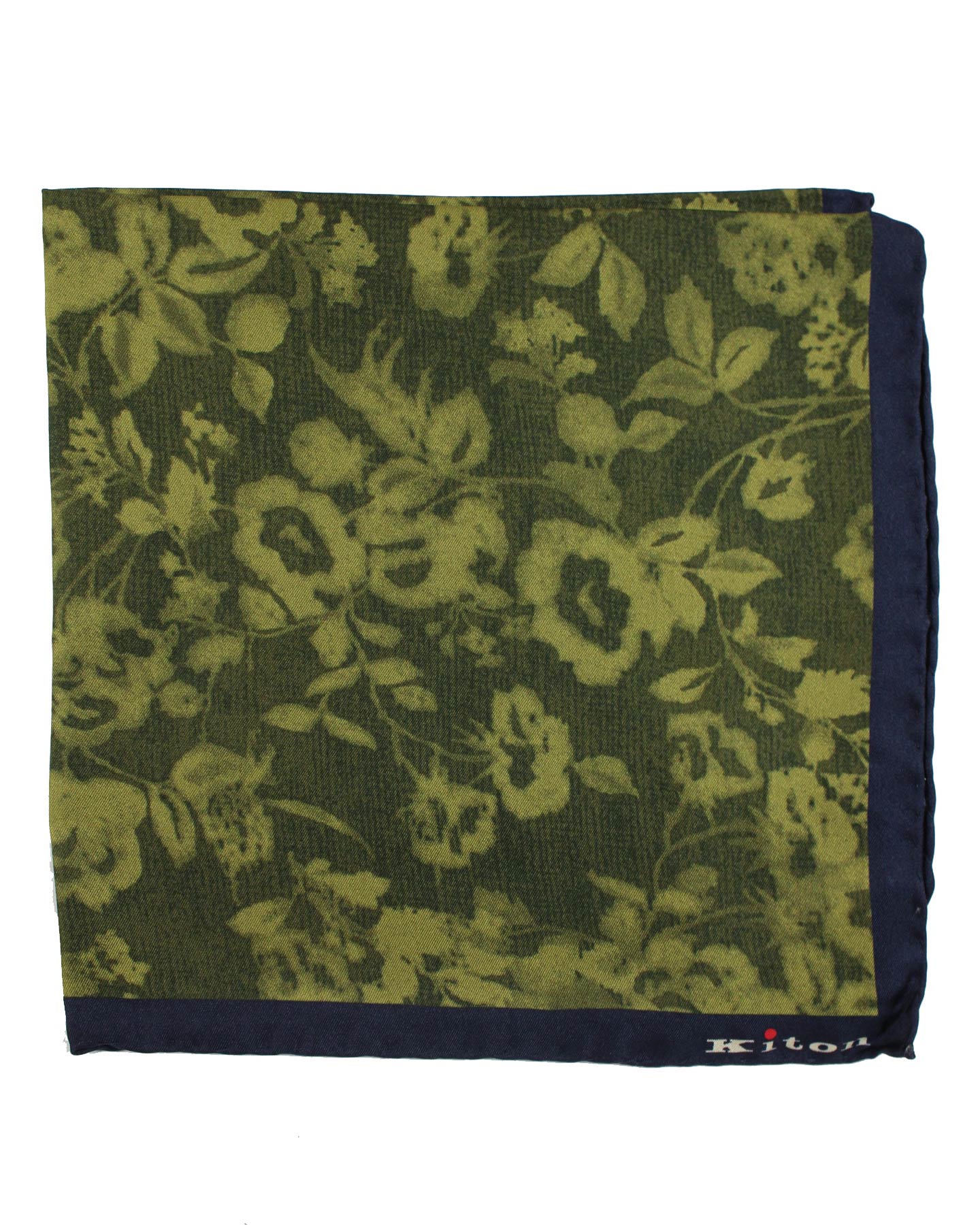 Kiton Silk Pocket Square Forest Green Floral
