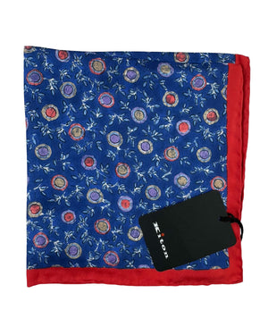 Kiton Silk Pocket Square Navy Red Floral