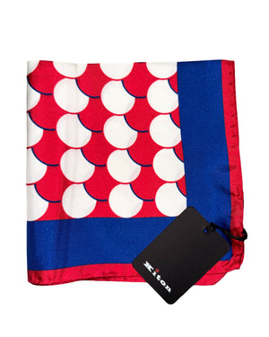 Kiton Silk Pocket Square Red Royal Blue Geometric FINAL SALE