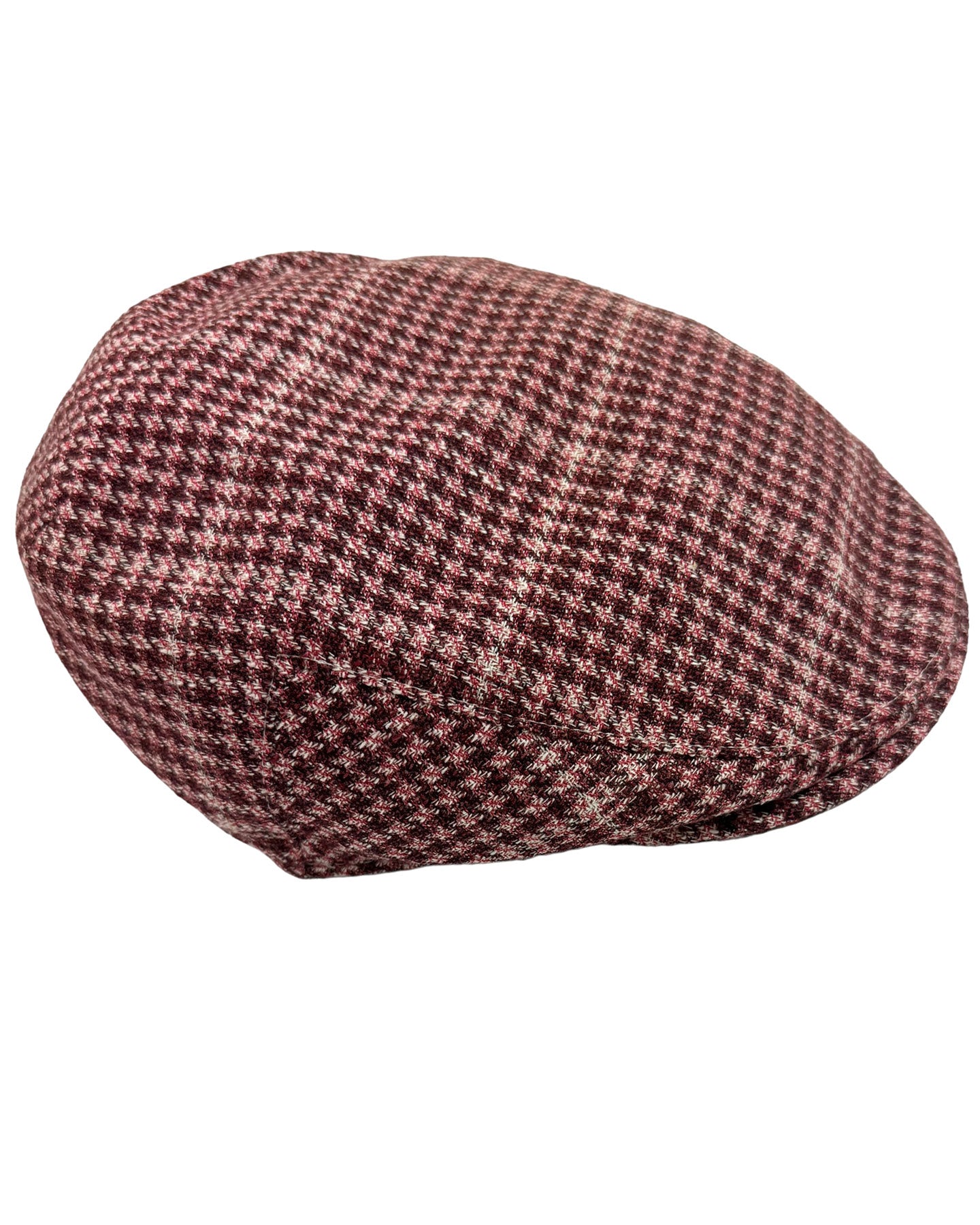 Kiton Flat Cap Cashmere Wool Maroon Houndstooth Form Beret