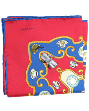 Kiton Silk Pocket Square Red Blue Coffee - Novelty