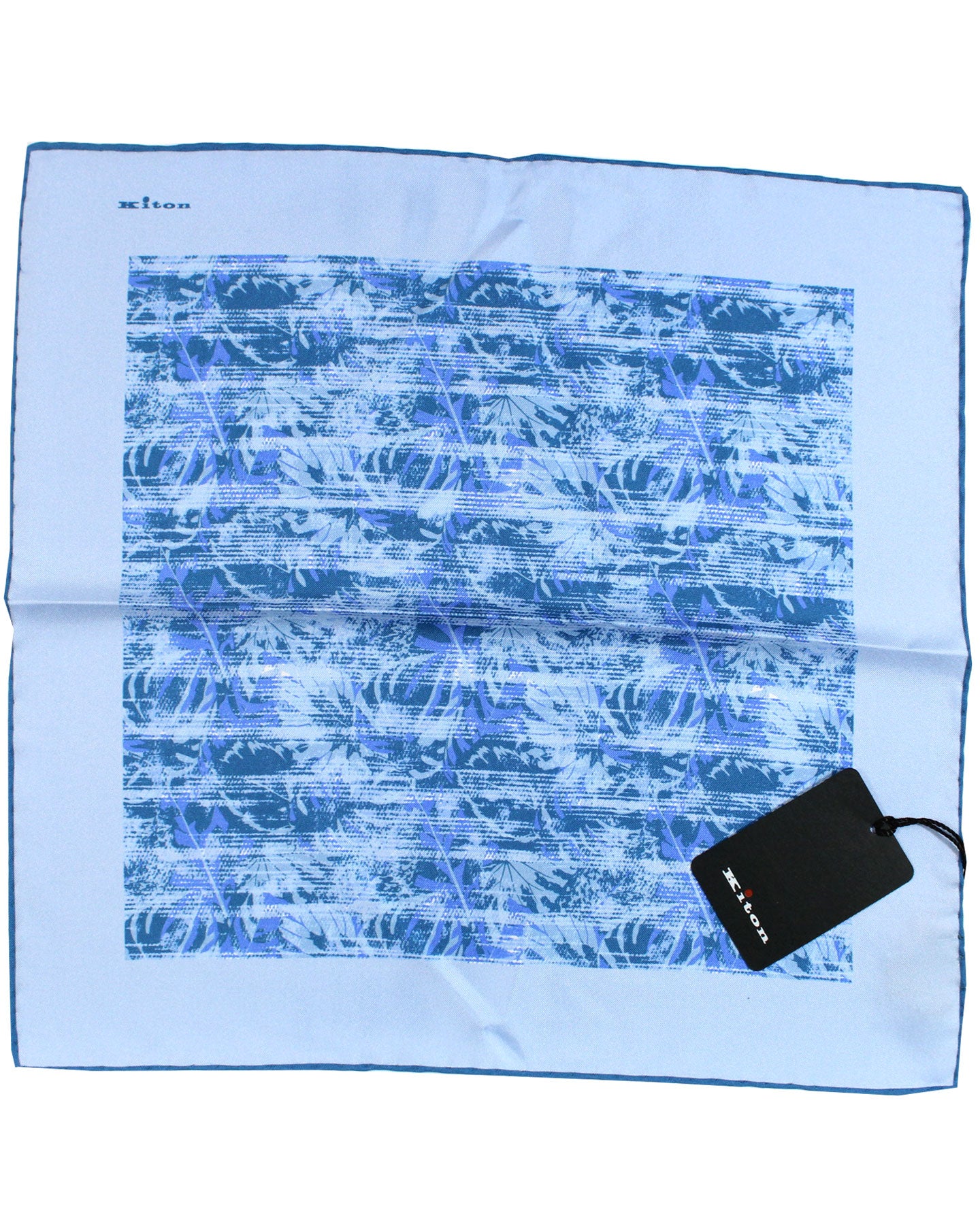 Kiton Silk Pocket Square Blue Sky Blue Floral