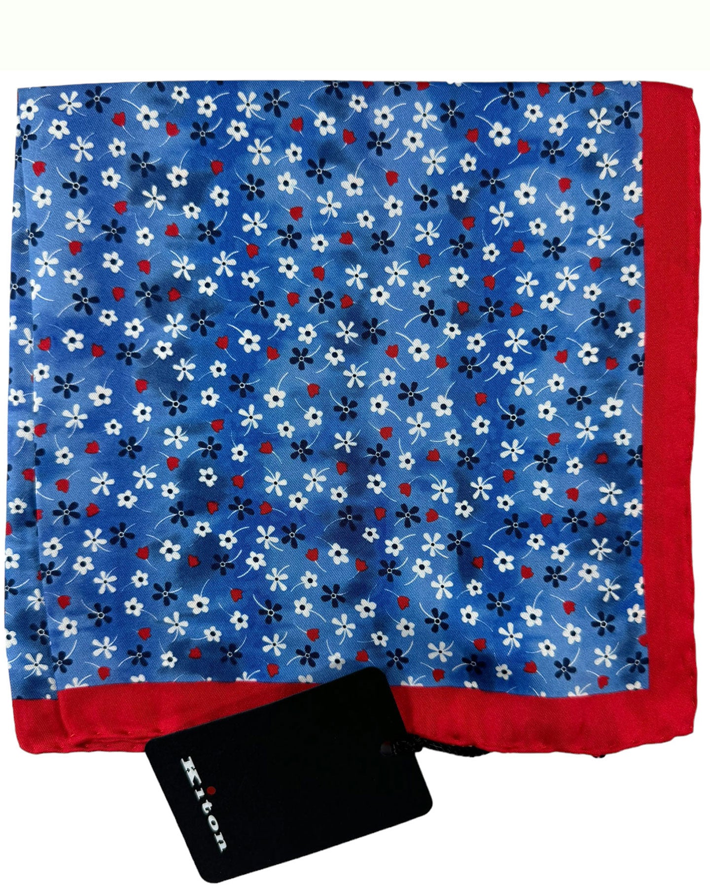 Kiton Silk Pocket Square Blue Red Floral