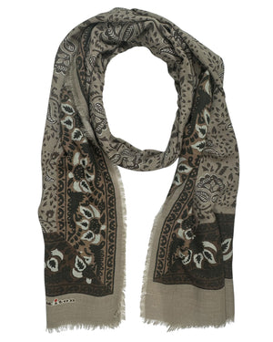 Kiton Scarf Taupe Brown Floral - Luxury Cashmere Silk Shawl SALE